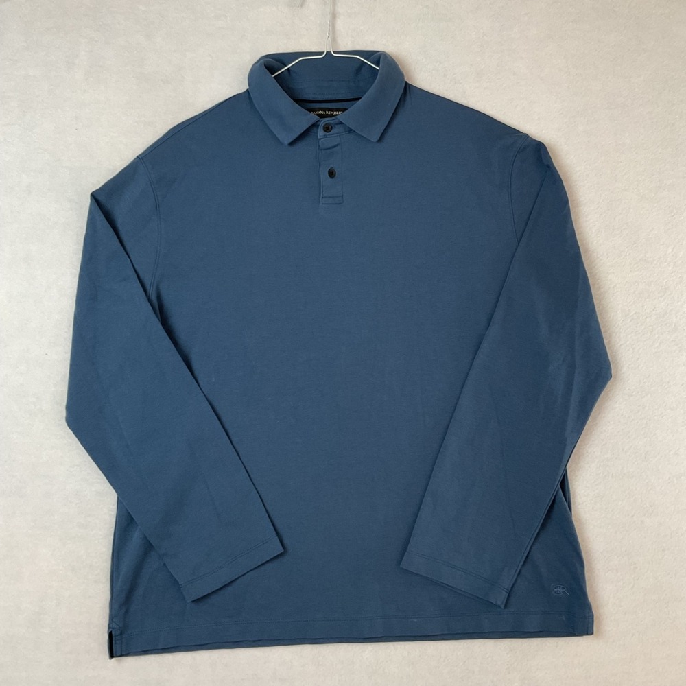 Banana Republic Mens XL Long Sleeve Polo Shirt Slate Blue 100% Cotton